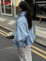 Chemise Femme Imprimée Rayée TTQV Printemps 2026 Col Roulé Manches Longues Chemises Élégantes Classiques Haut Vêtement Femme Streetwear 4