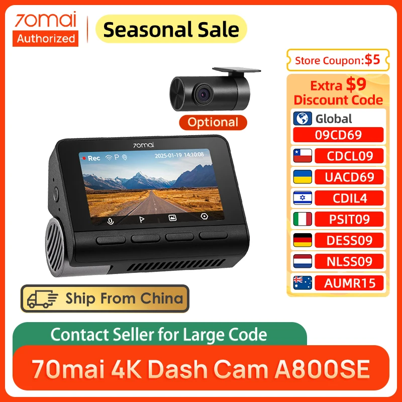 70mai 4K Dash Cam A800SE Supercapacitor Car DVR Support Dual