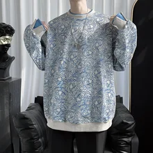 Couple High Street Hip hop Fake Two piece Printed Pullover Sweatshirt Man Spring and Autumn Korean Fashion Lounge Wear