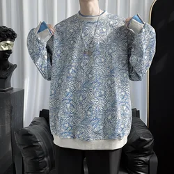 Couple High Street Hip-hop Fake Two-piece Printed Pullover Sweatshirt Man Spring and Autumn Korean Fashion Lounge Wear