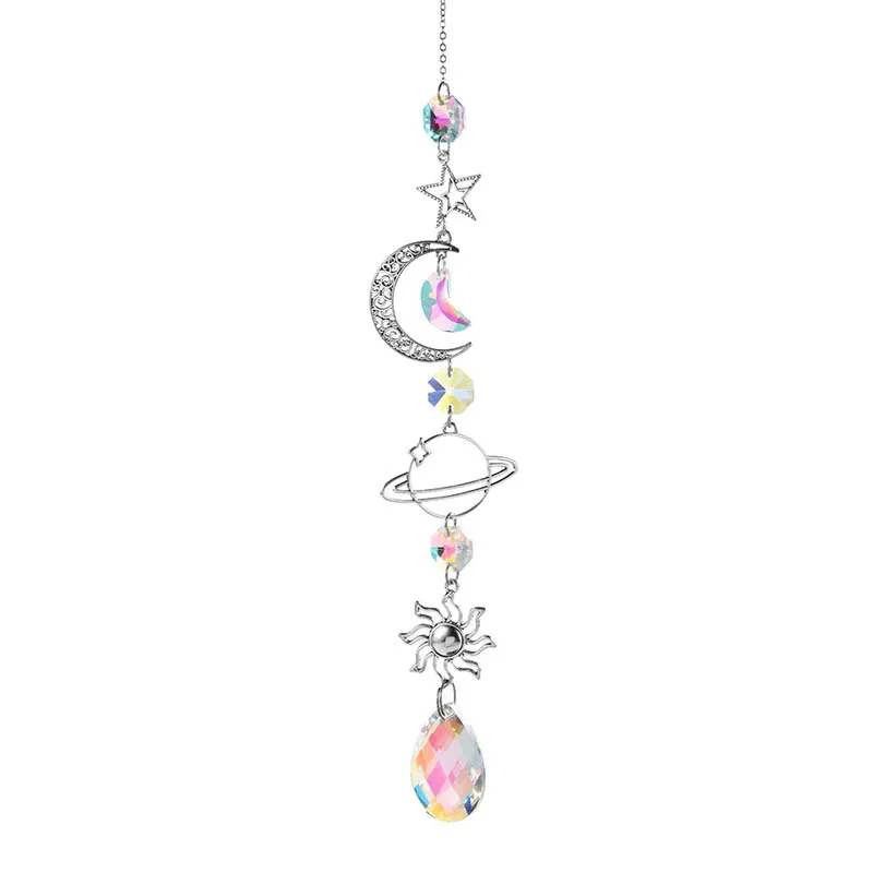 Crystal Wind Chimes Moon Sun Catchers Prisms Pendant Dream Catcher Rainbow Chaser Hanging Drop Home Garden Decor Windchime