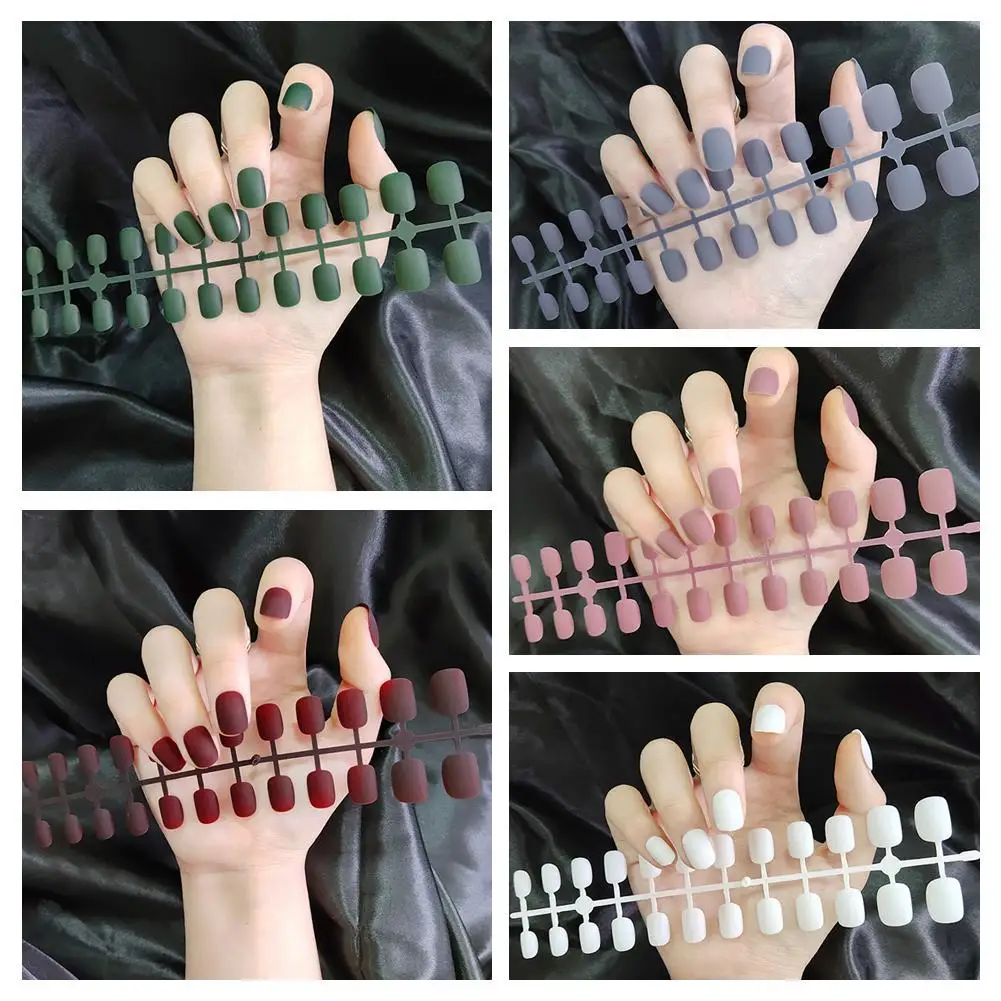 24PCS Short Nail Pieces Matte Frosted Solid Color Full Cover False Nails DIY Artificial Nails Art Press On Nails Tips