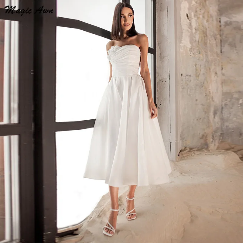 

Женское свадебное платье Magic Awn в стиле бохо, белое платье длиной ниже колена с 3D цветочной аппликацией и шнуровкой на спине, платья