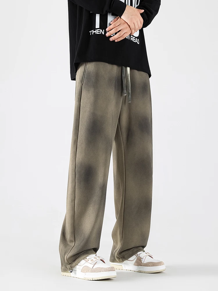 Sport Jogging Trousers Wide Leg Pants Fashion Pants Fashionable Wide Leg Pants Men Suit Pants Spring Summer Men Sweatpants Tie Dye Washed Knitted Cotton Wide Leg Straight Jogger Pants