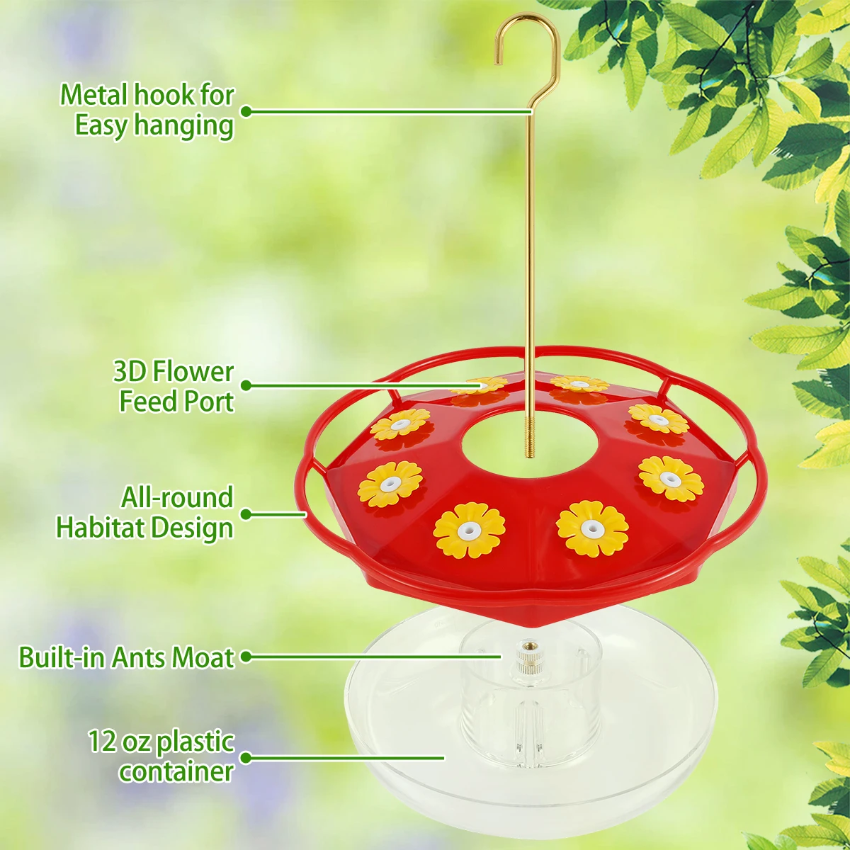 Bird Feeder Parrot Feeder 1/3Pcs Hanging Hummingbird Feeder Floral Shape 8 Feeding Ports Ant and Bee Proof for Home Garden