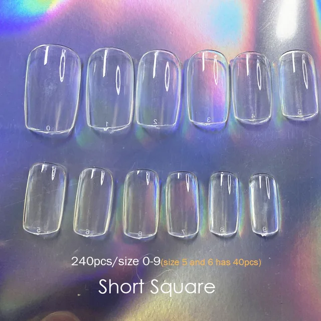 Gel Nails Extension System Full Cover Sculpted Clear Stiletto Coffin False Nail Tips 240pcs/bag Short Square