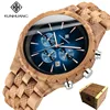 KUNHUANG Handmade Wooden Watch Multifunction Dial Mens Quartz Watch Luxury Luminous Chronograph Custom Logo relógio masculino 1