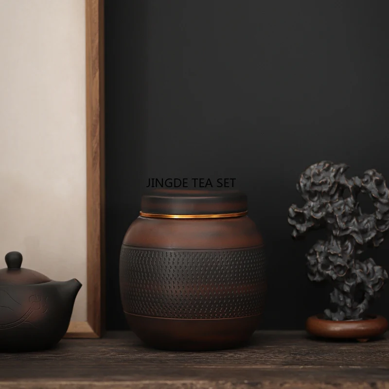 800ML Purple Ceramic Tea Can Handmade Small Ceramic Sealed Storage Can Tea Container Tea Box