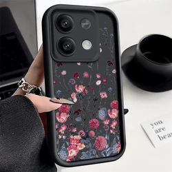 Floral Pattern Soft TPU Silicone Phone Case for Poco F6 Pro (Black)