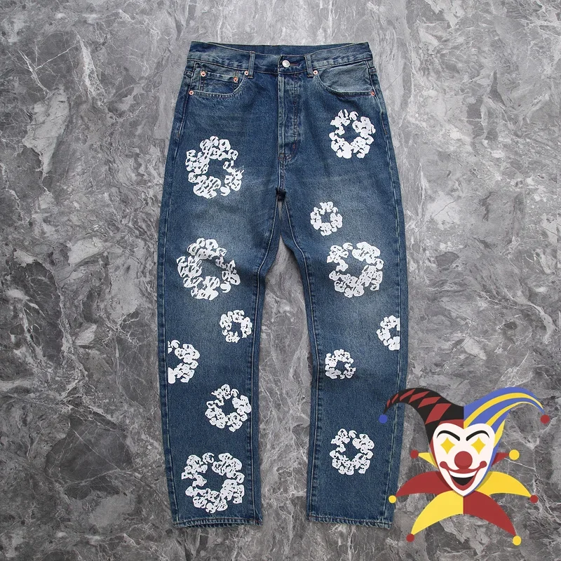 

2024ss Kanye Jeans Men Women 1:1 Best Quality Vintage Casual Kapok Printing Denim Jeans