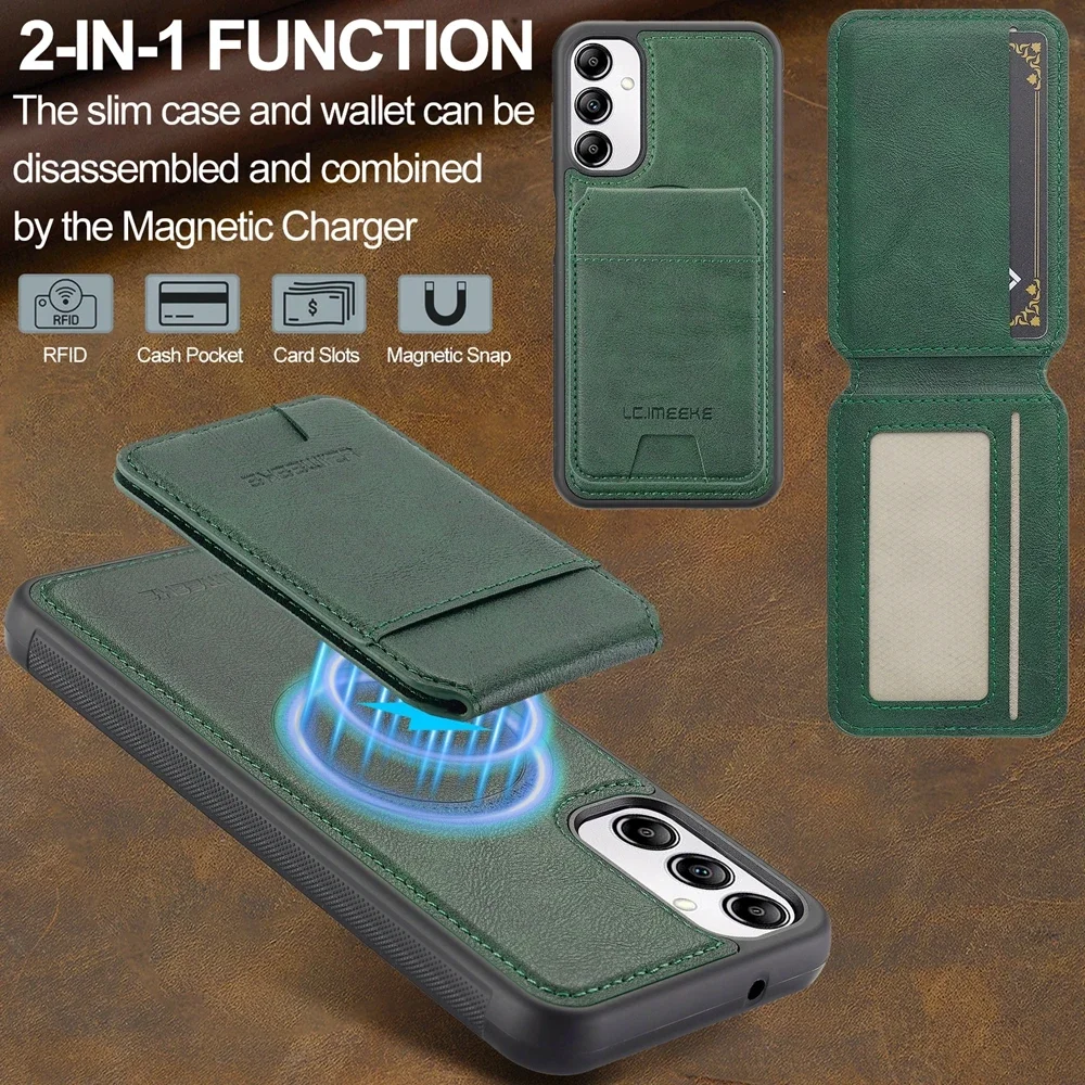 Premium 2-in-1 Leather MagSafe Phone Case with Card Holder & Magnetic Closure