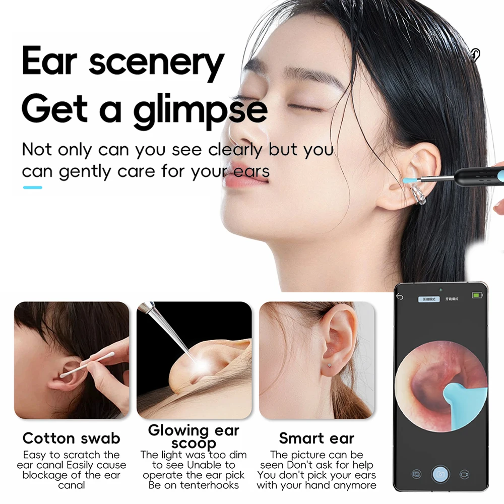 Wireless Visual Ear Wax Removal Safe Endoscope Earpick with Camera 500W Pixel Luminous Otoscope Ear Cleaning Tools