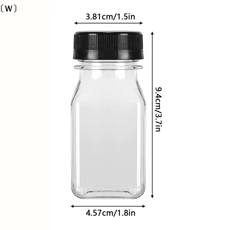 〔W〕4Pcs 120ML Clear Drink Containers Plastic Reusable Empty Juice Bottles with Black Tamper Proof Lids for Juice, Milk, Coffee - Image 4