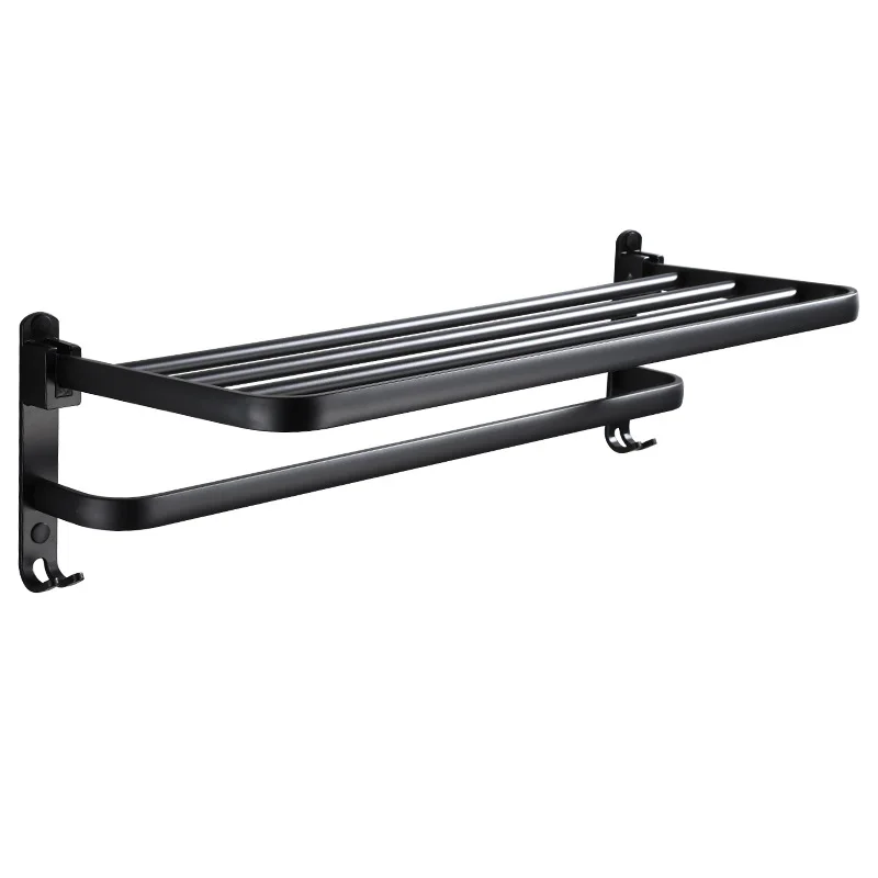 Black towel rack, space aluminum storage rack, bathroom Yahei towel hotel bathroom pendant