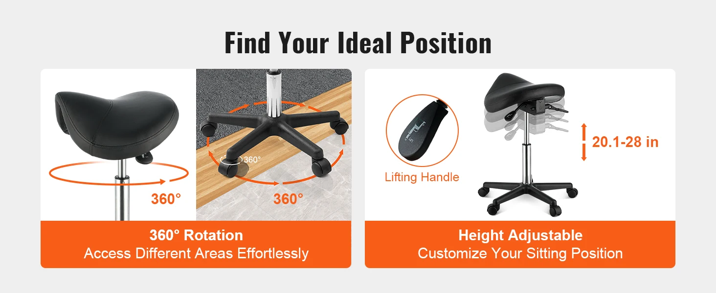 SucceBuy Ergonomic Saddle Stool w/ 5 Swivel Casters 360° Rotation 20.1-28 in Height Adjustable Round Stool for Bar Salon Office