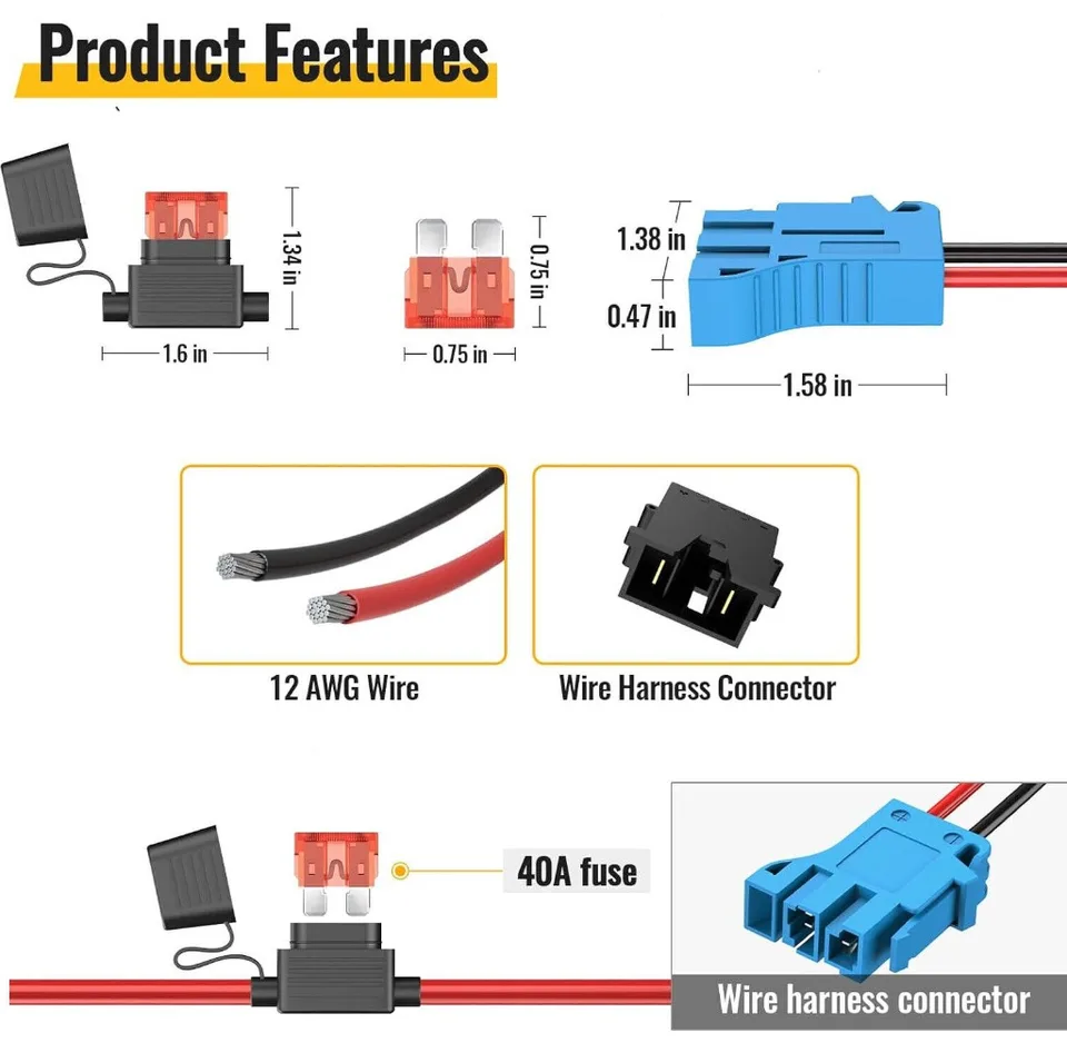 Power Wheel Adapter With Fuse & Switch, Secure Battery Adapter For Lithium Battery, With 12 Gauge Wire&Wire Harness Connector, Good Power Convertor For Peg-Perego Children Ride-on Cars