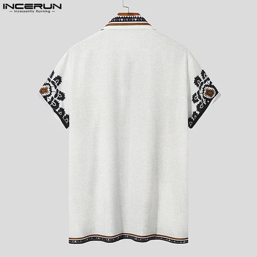 INCERUN 남성 캐주얼 셔츠 인쇄 2023 옷깃 버튼 반소매 여름 남성 의류 휴가 빈티지 Streetwear Camisas S-5XL 7 4
