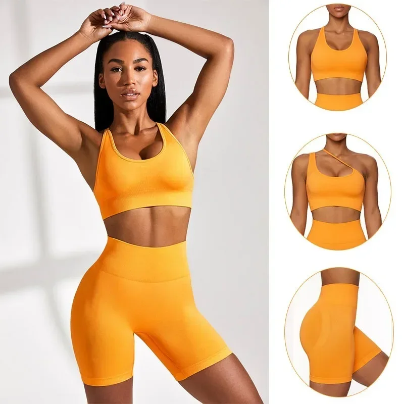

2 PCS Fitness & Yoga Set Workout Sports Gym Fitness Suit Slant Shoulder Underwear Top Activewear Leggings For Sportswear Women