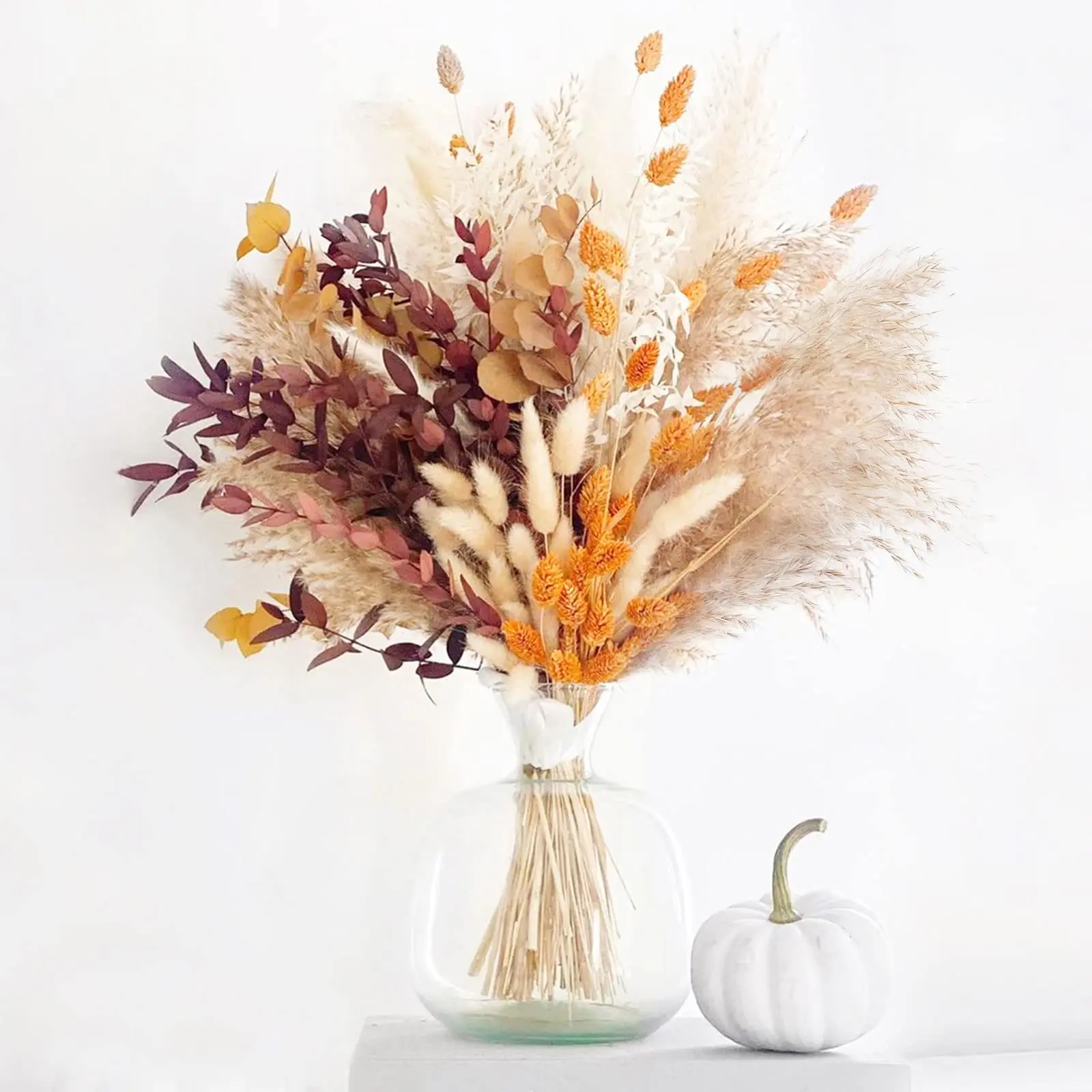 

95Pcs Boho Flowers Orange Pampas Grass Decor Fluffy Dried Flower Wedding Bouquet Dry Pompas Fall Decorations for Home Pompous