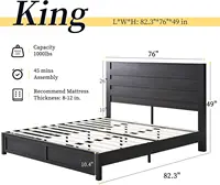 Farmhouse King Bed Frame with 49" Tall Headboard/Unique Wooden Platform Bed/Base with Noise-Free Hidden Metal Bed Frame/Black 2