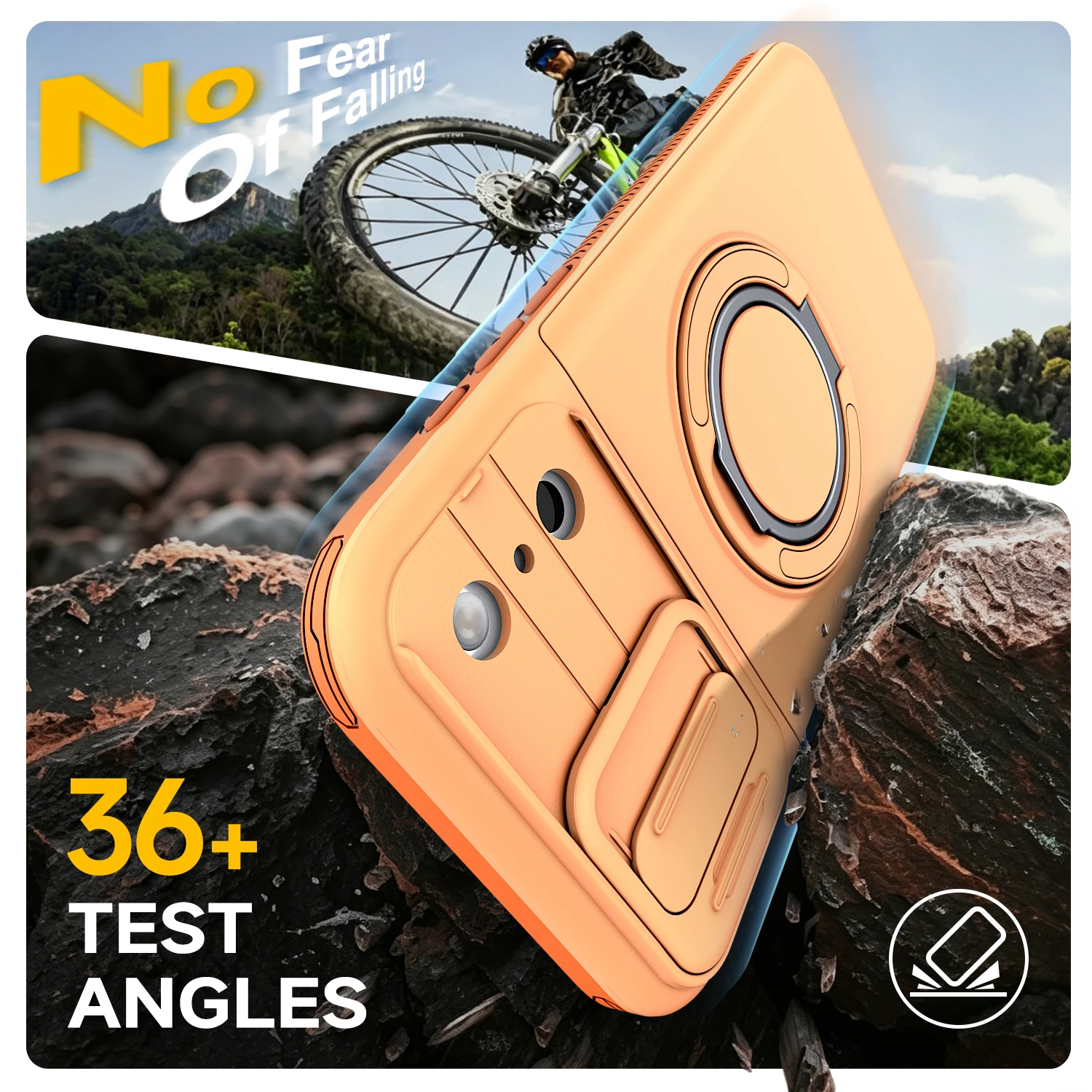 Enhanced Armor Case with Slide Camera Protector, Magnetic Ring Holder, and Card Cover