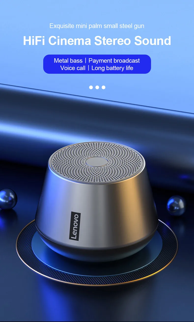 Original Lenovo K3 Pro Bluetooth 5.0 Portable Metal Speaker HiFi Surround Sound Speakers 1200mAh Lithium Battery Loudspeaker