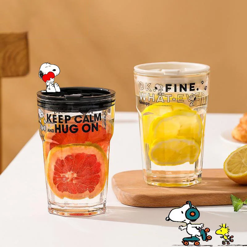 

Snoopy Cartoon Glass Straw Water Cup Ins Fashion Direct Drinking Cup Sealing and Leakage Prevention Men's / Women's Office Cups