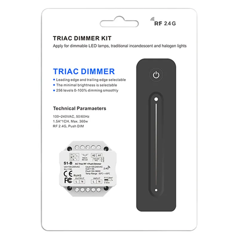 2.4G RF LED controller S1-B CH*1.5A RF + Push AC Phase-cut Dimmer S1-B(WT) WiFi & AC Triac Dimmer APP switch single color