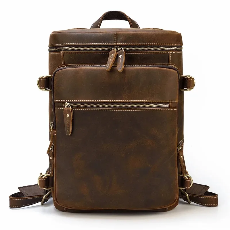 Mens Vintage Genuine Leather 15.6 Inch Laptop Backpack