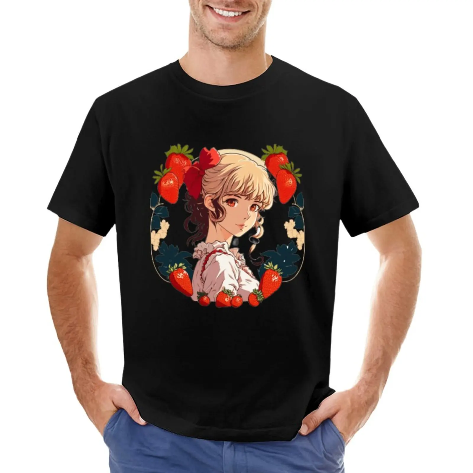 

Strawberry Anime T-Shirt custom t shirts design your own hippie clothes t shirts for men graphic
