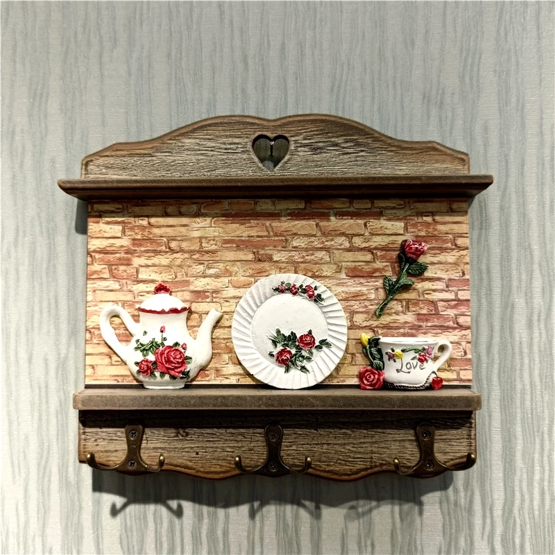 Wooden Home Miniture Key Hook Ornamental Metal Tableware Model Wall Handbag Hanger Everyday Convenience Homeware Decor Door 3