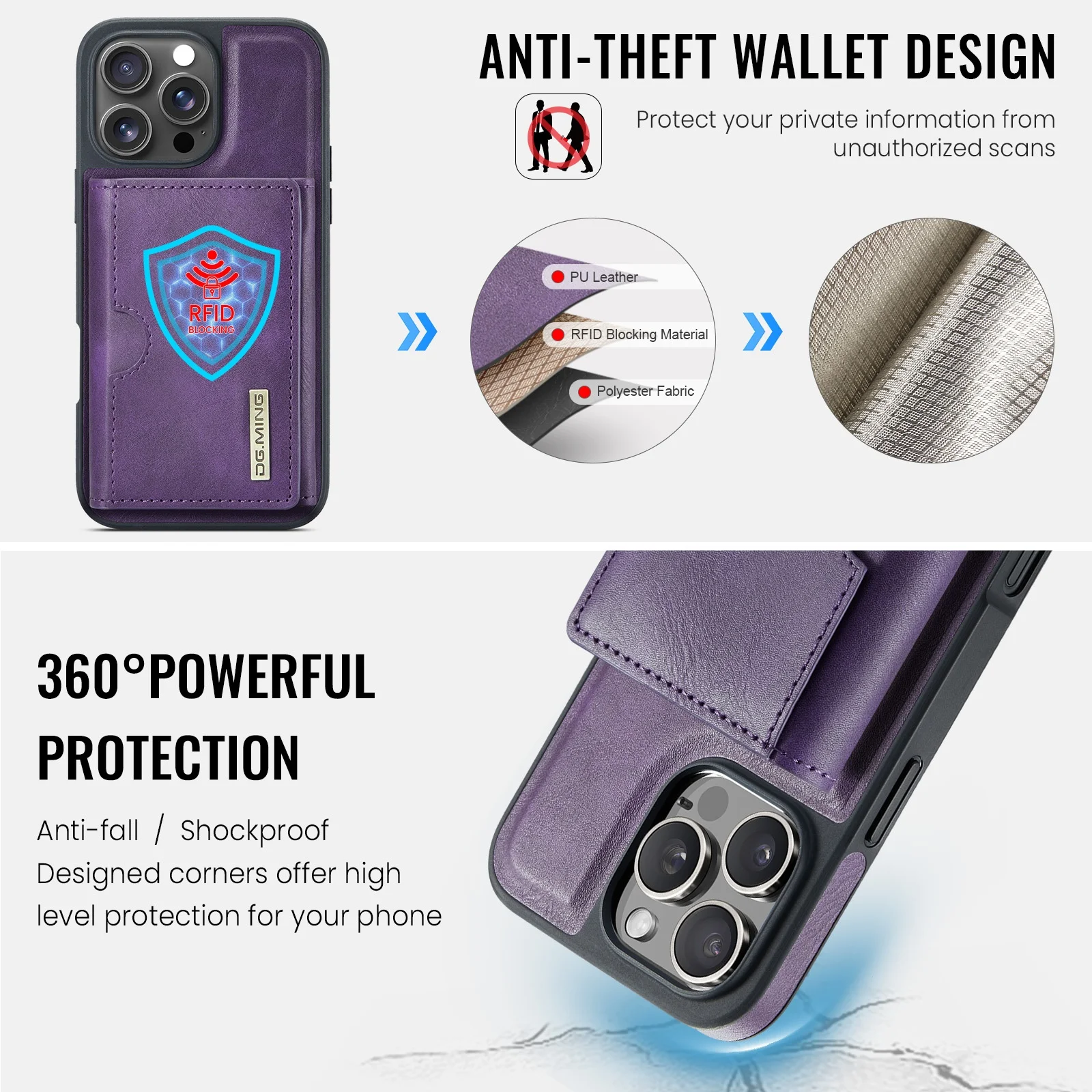 Magnetic Leather Detachable Wallet Phone Case with Wireless Charging and Card Slots