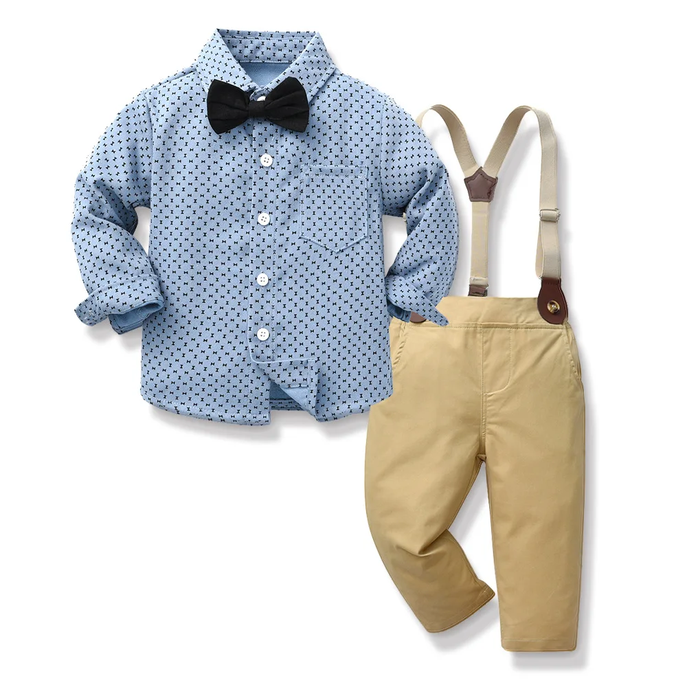 Boys' Long-sleeved Shirt Strap Pants Set 70-160cm Boy New Children's Korean Version June Day Piano Performance Clothes