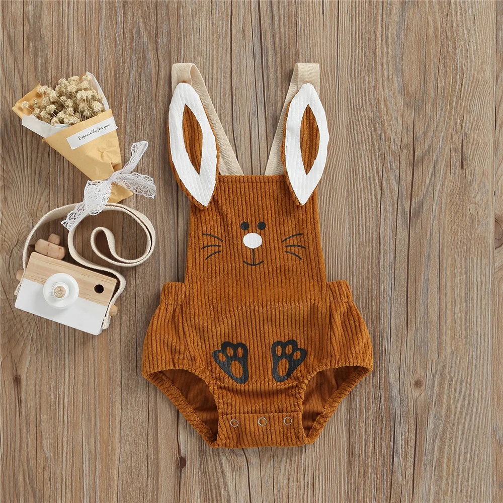 0-12 Months Newborn Baby Easter Bunny Romper Toddler Infant Girls Boys Cute Corduroy Sleeveless Cartoon Rabbit Bodysuit Festival | Детская