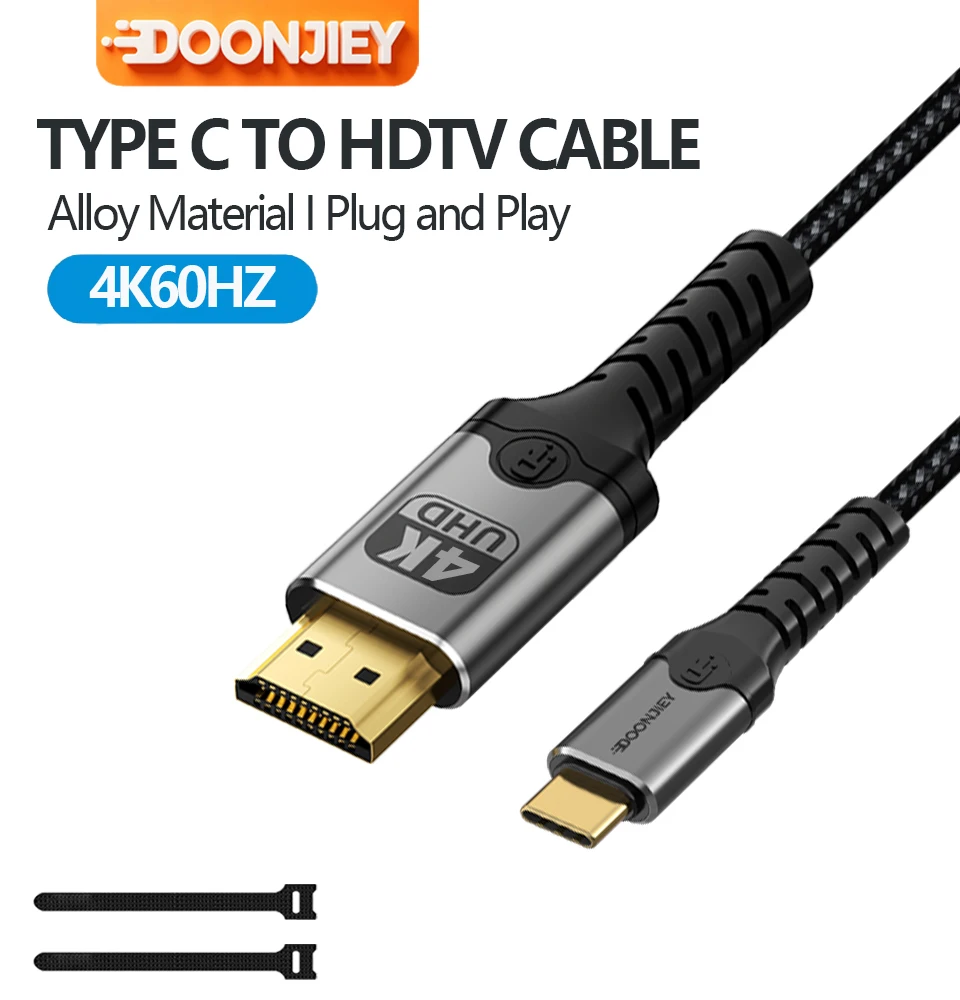 4K Video Transmission USB-C to HDMI Cable with 2 Cable Straps