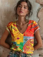 T-shirt floral pour femme 2026 – Collection été décontractée à manches courtes, style vintage streetwear tendance 3