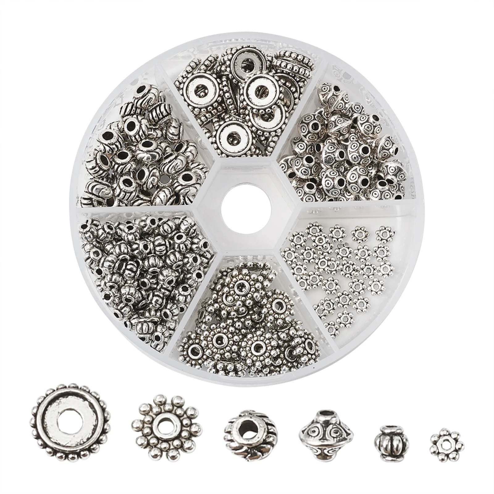 

About 275pcs Antique Silver Color Flower Daisy Rondelle Shape Tibetan Alloy Spacer Beads for Women Earrings Bracelet Making DIY