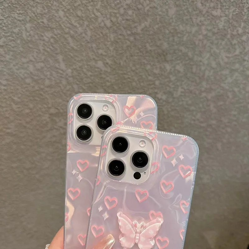 Romantic Heart Butterfly Lustre Lining Hard Phone Case