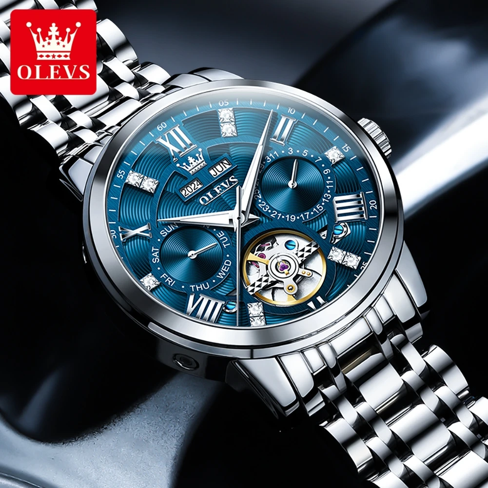 OLEVS 6701 ساعة أوتوماتيكية فاخرة بهيكل عظمي دولاب...