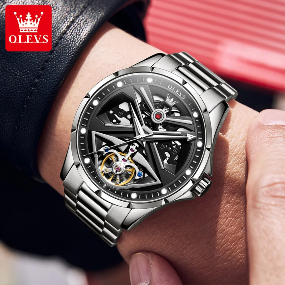 OLEVS 6655 Skeleton Fully Automatic Watch for Men Original Mechanical Wristwatch Luminous Waterproof mechanical watch