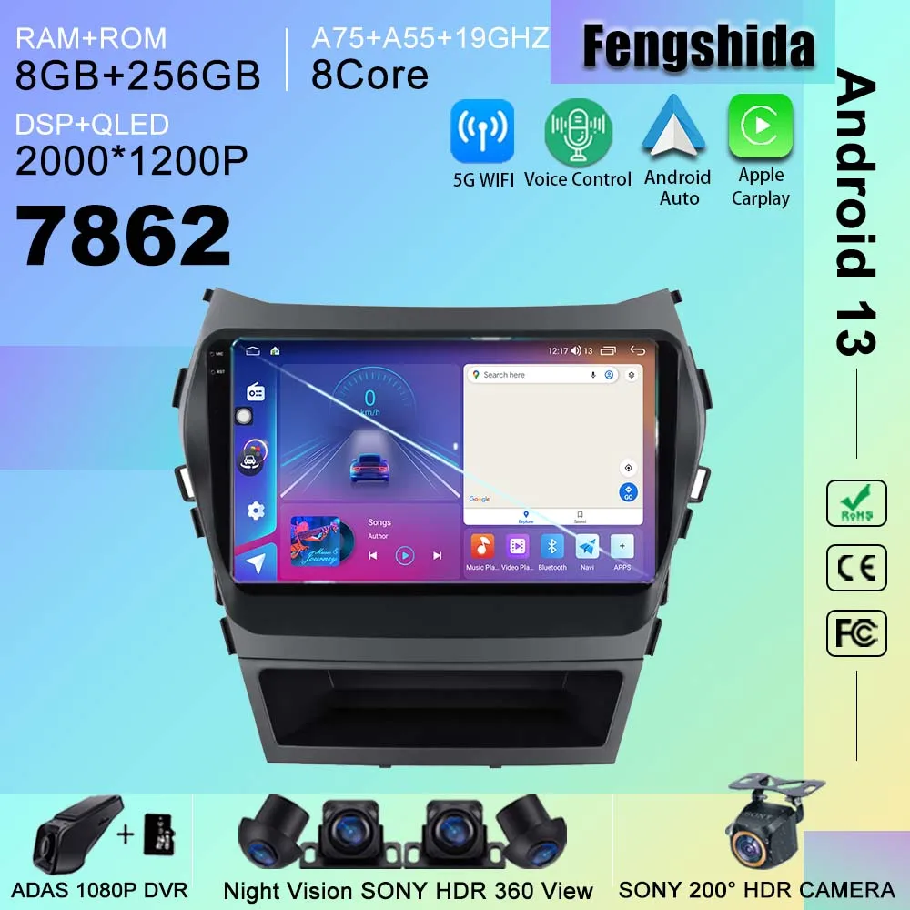 Android13 Autoradio Dvd 7862 Cpu Per Hyundai Ix45 Santa Fe 3 2013 - 2016 Stereo Head Unit Lettore Video Multimediale Navigazione Gps