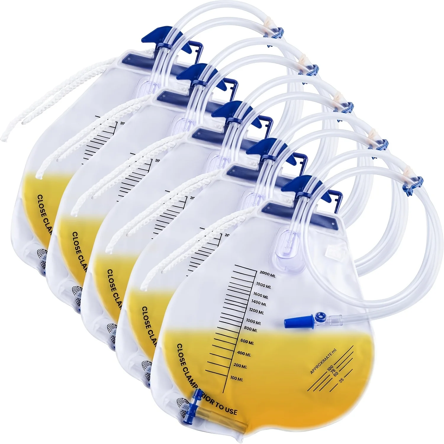 2000ml Urine Drainage Bag with 48" Anti Kink Tube, Cross Shaped Drainage Valve, Leak-Proof and Anti Reflux Design with Hanging H