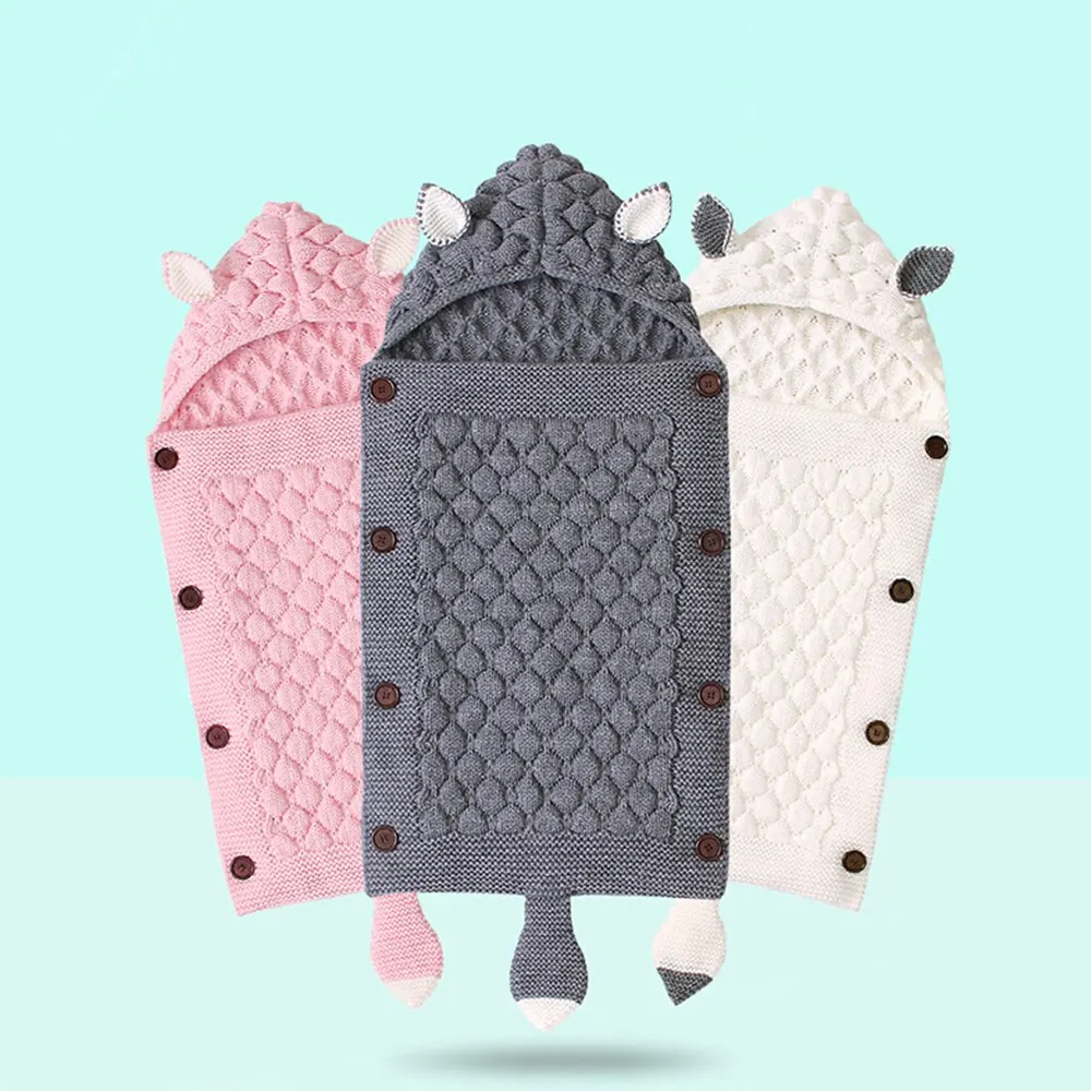 New Baby Winter Swaddle Wrap Blankets Knitted Toddler Infant Baby Swaddle Kids Warm Stroller Crib Envelope Newborn Blankets