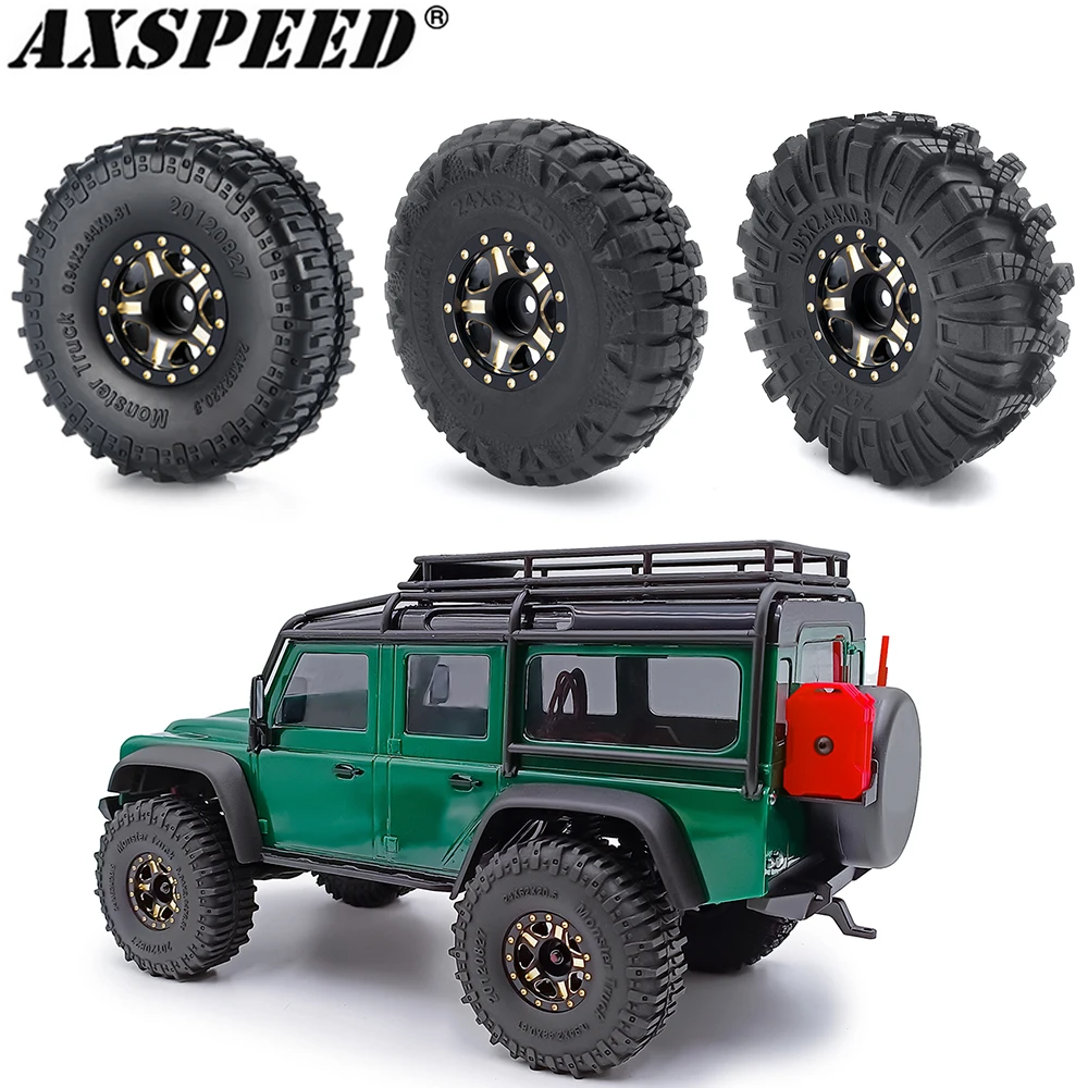 Axspeed 1.0 "Beadlock Cerchioni Pneumatici Set Per 1/18 1/24 Rc Crawler Car Axial Scx24 Fms Fcx24 Trx4M Bronco Defender Parts