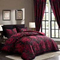 7-Piece Queen Comforter Set with Matching Curtains - Burgundy Flower Patchwork Bed in a Bag Bedding Set