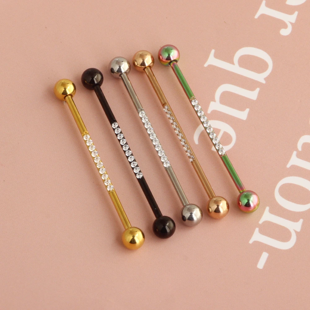 stainless steel high quality industrial barbell earrings wholesales 5 color body piercing cartilage long earrings tragus stud fo