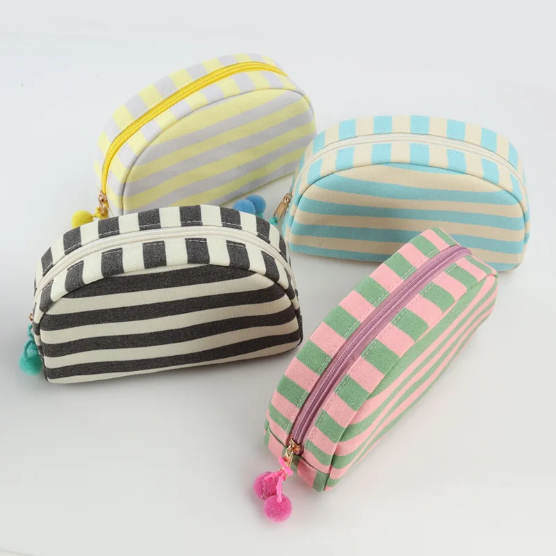 New Style Striped Shell Cosmetic Bag Dopamine Minimalist Canvas Portable Storage Bag for Travel Toiletry