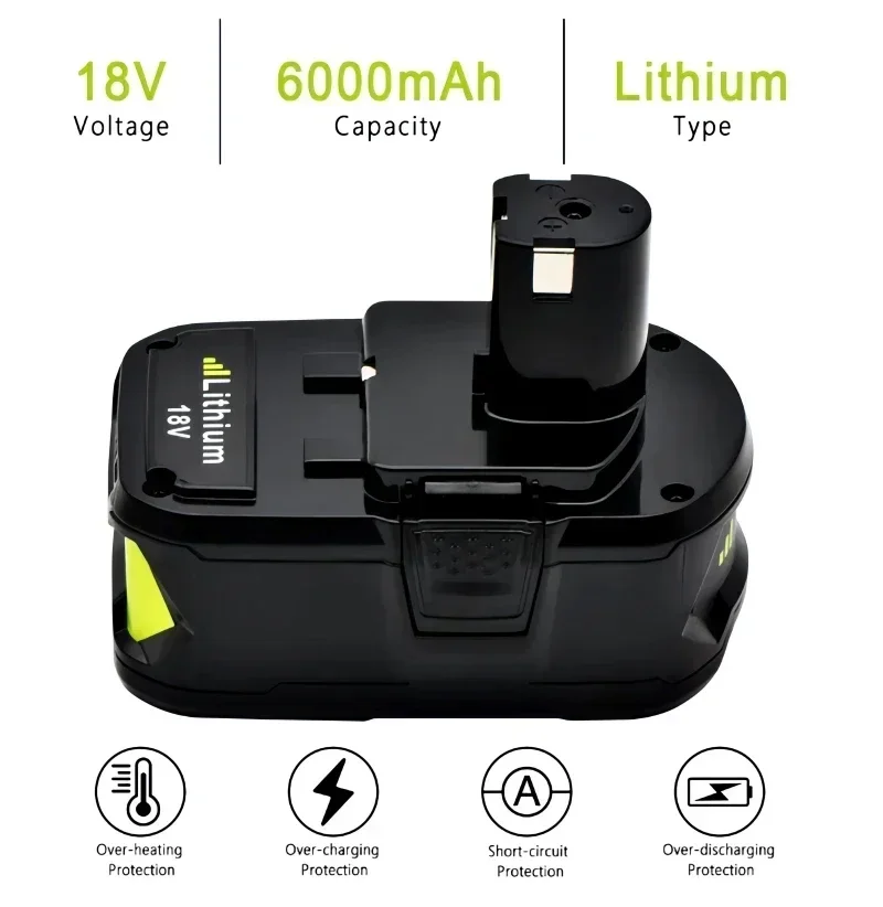 18V 6.0Ah RYOBI ONE+ lithium battery power tool battery rechargeable battery No memory effect low self discharge suitable for all ONE+tools P10 P107