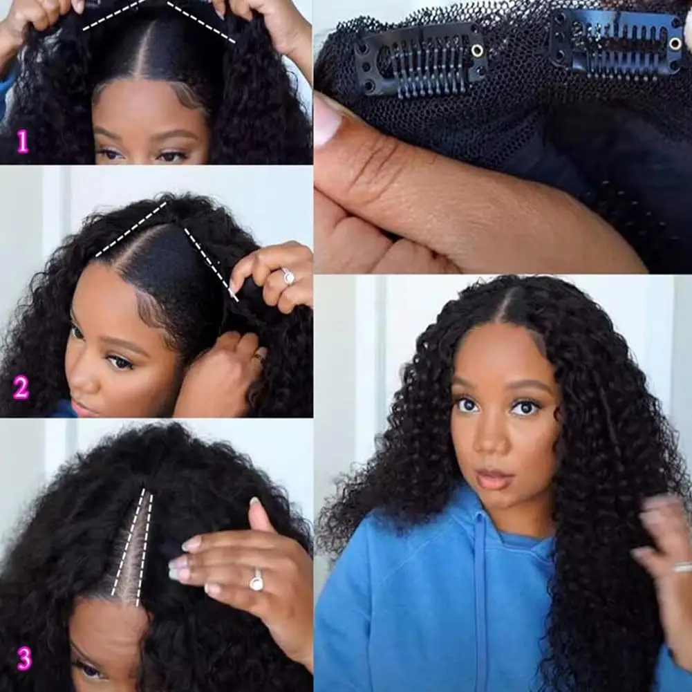 Synthetic Hair Wigs 30 Inch Deep Wave Curly V Part Synthetic Hair Wigs Daily Party Wigs Kinky Jerry Curly V Part Full Machine Made For Women