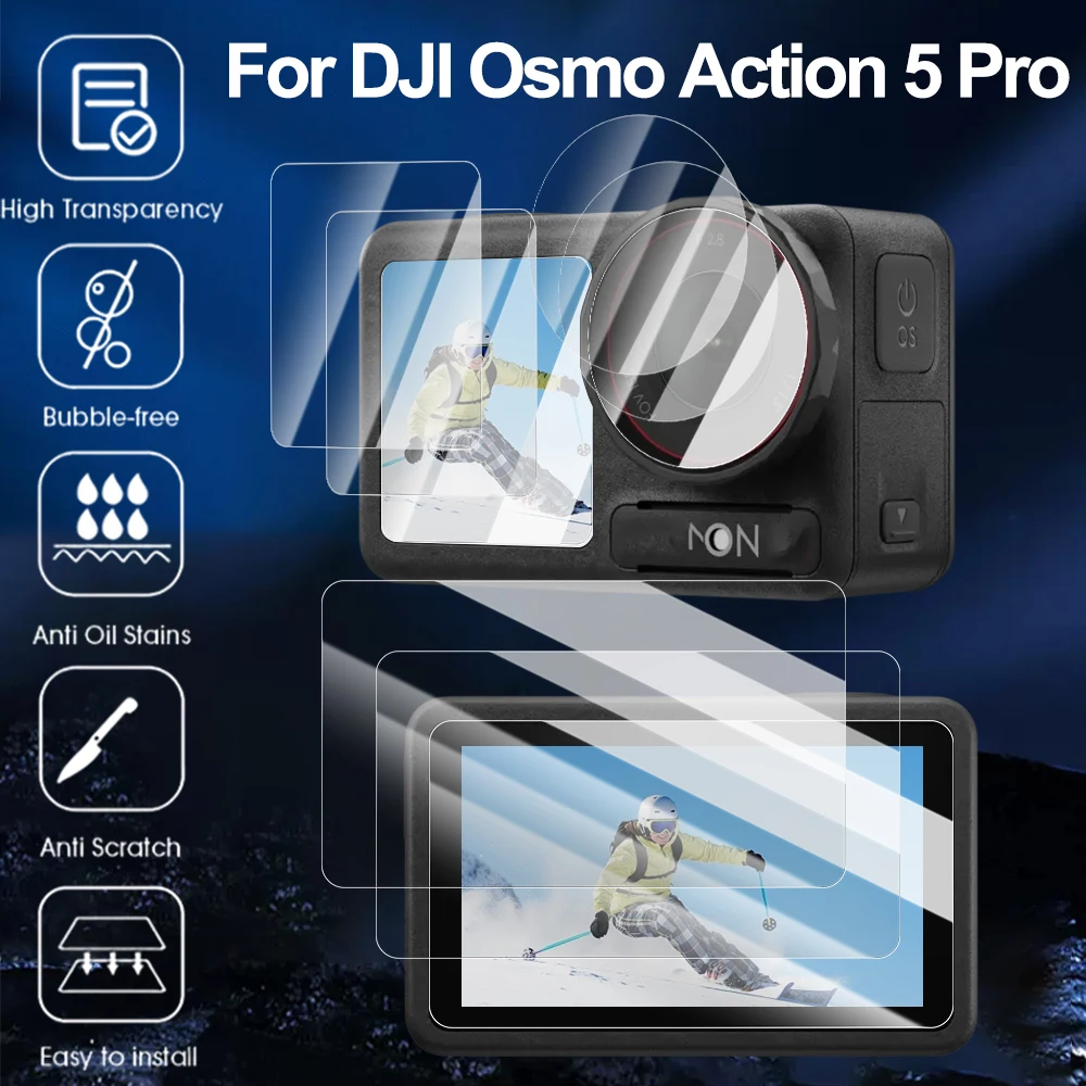 Description Picture 2 of item3/2/1Set Tempered Glass Screen Protectors for DJI Osmo Action 5 Pro Camera Lens Protective Films 9H Hardness Anti-scratch Cover